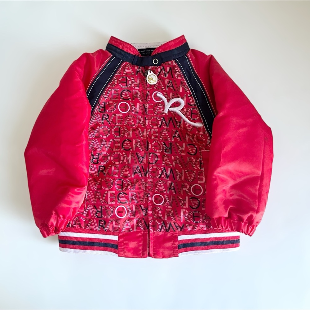 ROCAWEAR Y2K Hip Hop Streetwear Red Black Logo Pattern Bomber Varsity Jacket 12M